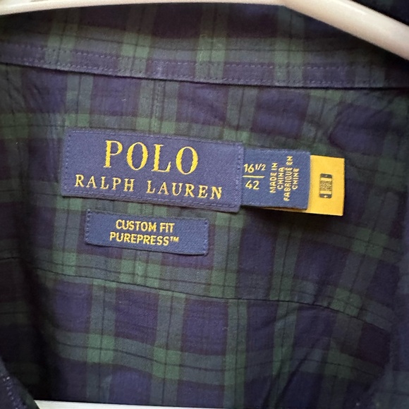 Polo Ralph Lauren Men Purepress Custom Fit Cotton Navy Plaid Shirt 16 /42 - Picture 2 of 2